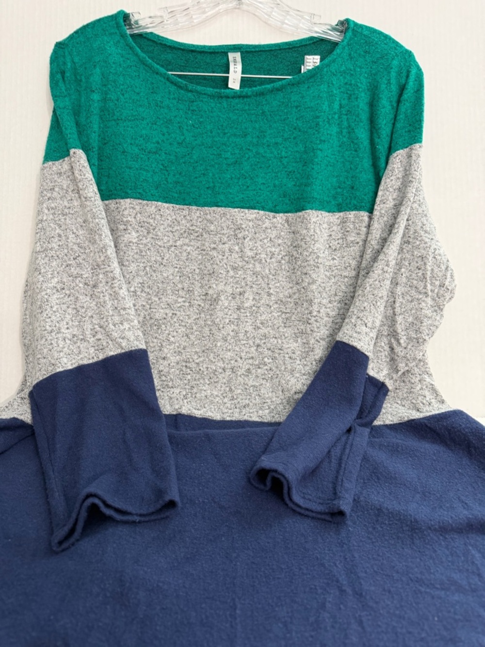 Emerald Colorblock Crewneck Pullover Sweater Top - Teal, Gray & Navy